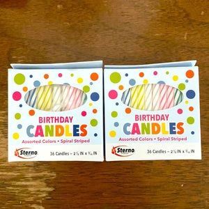 2 boxes of Sterno birthday candles for a total of 72 birthday candles.